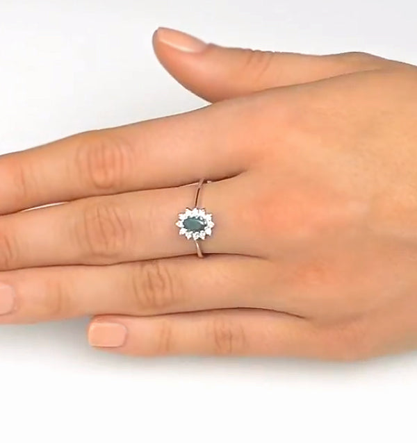 Emerald 6 x 4mm And Diamond 9K White Gold Ring